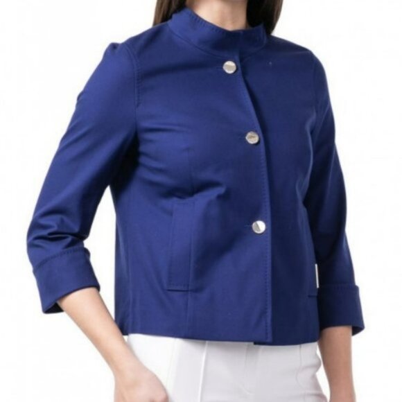 Escada Indigo Blue Coat Jacket with Golden Buttons Front Pockets Size L - Picture 2 of 15
